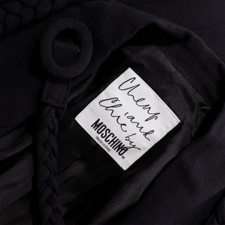 1990s Vintage Moschino Cheap and Chic Black Belted Jacket w Braid Detail 