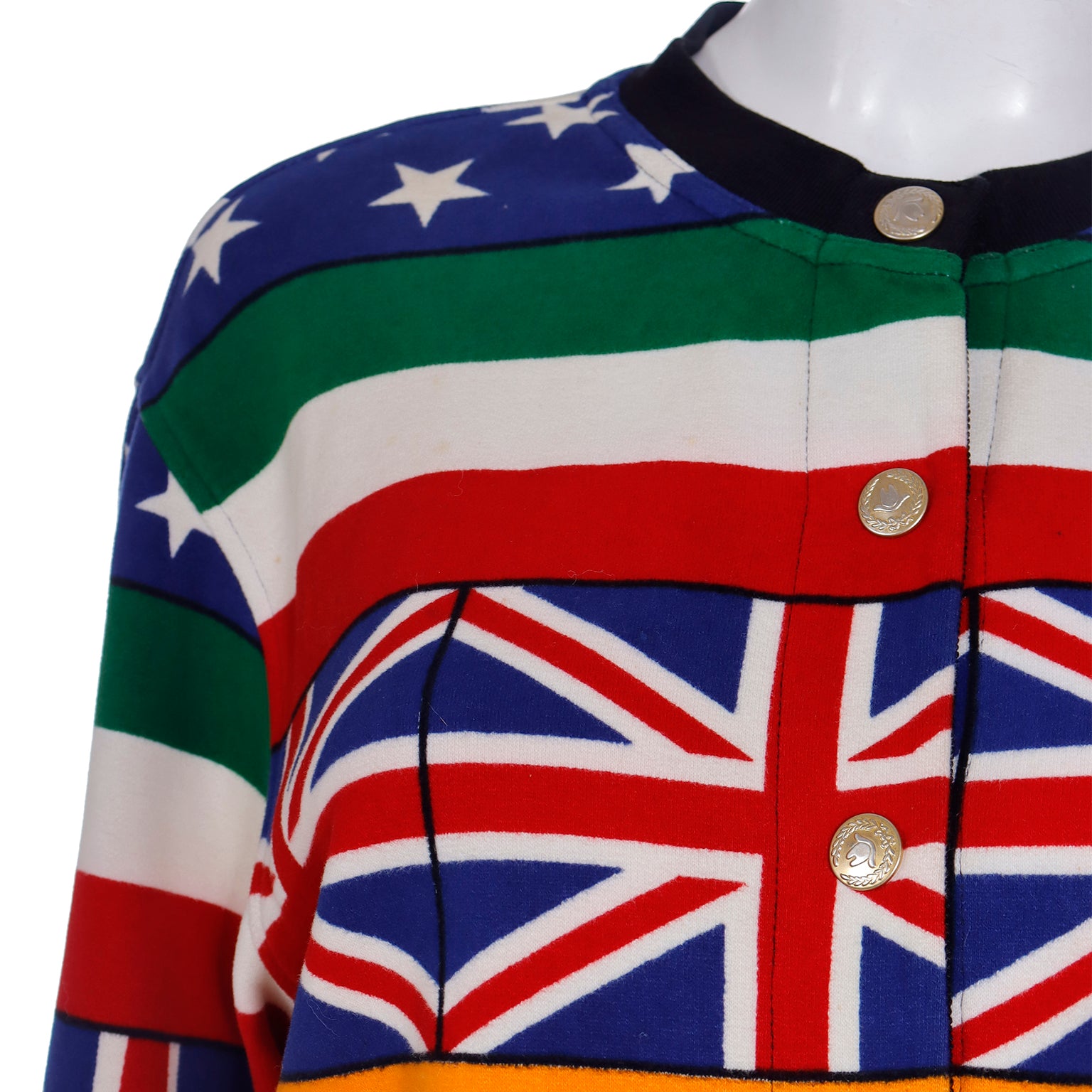 Vintage Moschino Jeans Flag Print Cotton Bomber Jacket – Modig