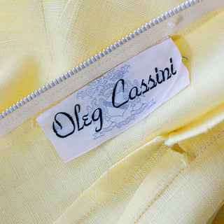 1960s Oleg Cassini Yellow Linen Dress W Red & Green Corset Tied Bodice with back zipper