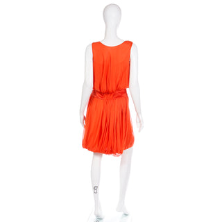 Vintage Italian Orange Silk Chiffon Gathered Hem and Waist Sleeveless Dress