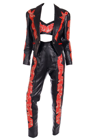 Rock Star Michael Hoban Black & Red Leather Musical Pants Bustier & Jacket