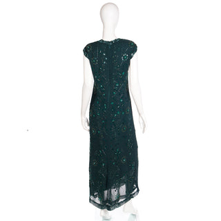 Vintage 1980s Richilene Dark Green Long Dress Vintage Beaded Evening Gown
