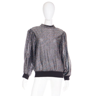 Vintage 1970s Silver Lurex Iridescent Pullover Tinsel Top w balloon sleeves
