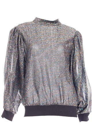 Vintage 1970s Silver Lurex Iridescent Pullover Tinsel Top