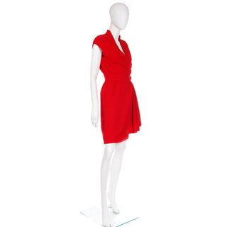 1990s Thierry Mugler Red Wrap Dress With Swan Neck