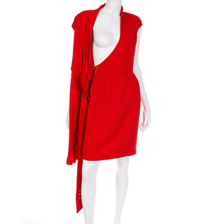 1990s Thierry Mugler Red Wrap Dress Open with Snaps