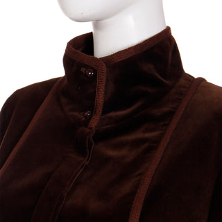 1980s Vintage Valentino Boutique Brown Velvet Jacket with Buttons & Skirt Suit w Ribbon Trim