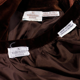1980s Vintage Valentino Boutique Brown Velvet Jacket & Skirt Suit w Ribbon Trim Italian