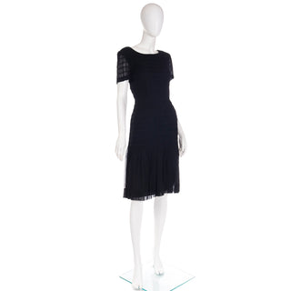 1940s Shirred Black Chiffon Vintage Evening Dress Modig 1940s Shirred Black Chiffon Vintage Evening Dress Modig