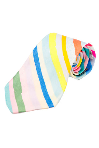 Yohji Yamamoto Tie Abstract Stripe Rainbow Silk Mens Necktie