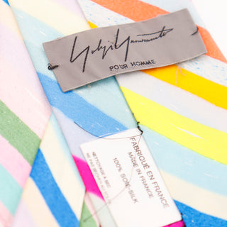 Yohji Yamamoto Pour Homme Tie Abstract Stripe Rainbow Silk Mens Necktie 