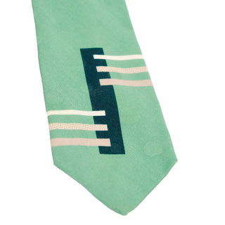 Vintage Yohji Yamamoto Tie Green Abstract Geometric 100% Silk Mens Necktie
