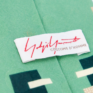 Yohji Yamamoto Tie Green Abstract Geometric Silk Mens Necktie Costume d'Homme