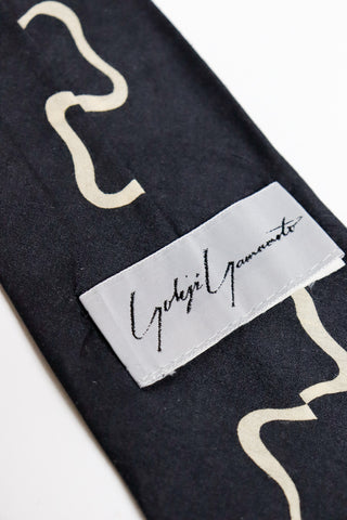 2000s Yohji Yamamoto Silk Tie Handprint Mens Necktie Black & White