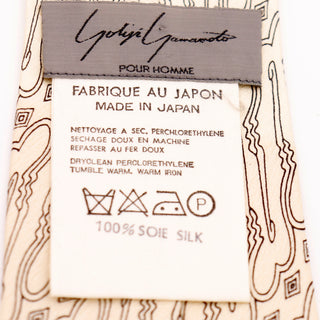 Yohji Yamamoto Vintage Cream Silk Tie W Abstract Black Print