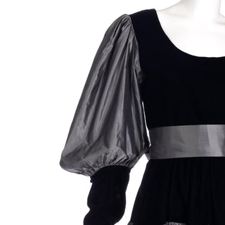 F/W 1982 Yves Saint Laurent Silver Taffeta and Black Velvet Runway Evening Dress Rare Vintage Collectible