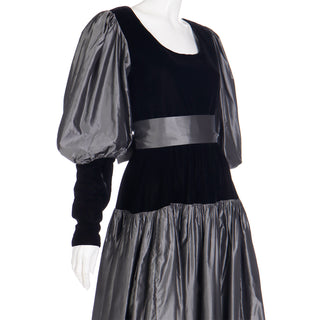 F/W 1982 Yves Saint Laurent Silver Taffeta and Black Velvet Runway Evening Dress Runway Documented