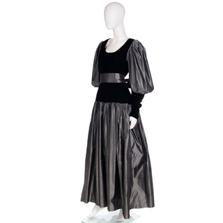F/W 1982 Yves Saint Laurent Silver Taffeta and Black Velvet Runway Vintage Evening Dress