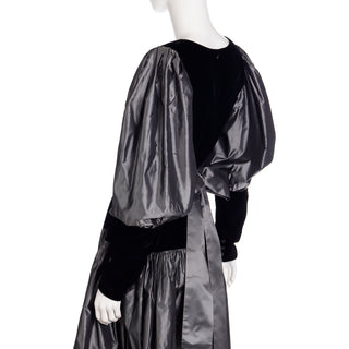 F/W 1982 Yves Saint Laurent Silver Taffeta and Black Velvet Vintage Runway YSL Evening Dress
