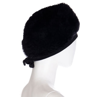 1970s Yves Saint Laurent Black Fur Russian Style Hat w tie in back