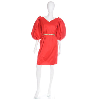 1989 Yves Saint Laurent Red Documented Runway Dress W Puff Sleeves
