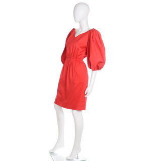 1989 Yves Saint Laurent Red Runway Dress W Puff Sleeves YSL 1980s