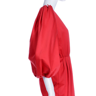 Rare 1989 Yves Saint Laurent Red Runway Dress W Puff Sleeves YSL