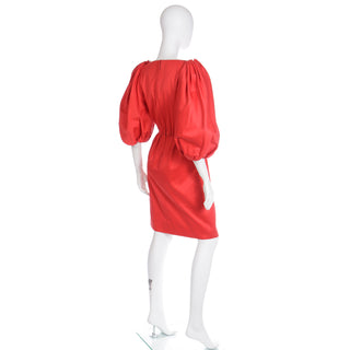 Vintage 1989 Yves Saint Laurent Red Runway Dress W Puff Sleeves YSL