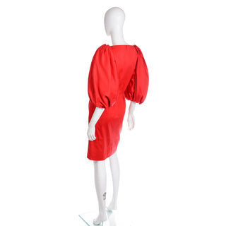 Vintage YSL 1989 Yves Saint Laurent Red Runway Dress W Puff Sleeves