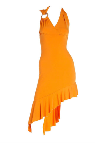 2000s Gianni Versace Deadstock Tangerine Orange Asymmetrical Dress w Tag