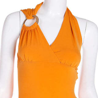 2000s Gianni Versace Deadstock Tangerine Orange Asymmetrical Vintage Dress w Tag