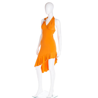 2000s Gianni Versace Deadstock Tangerine Orange Asymmetrical Dress w Tag Size S/M Italy