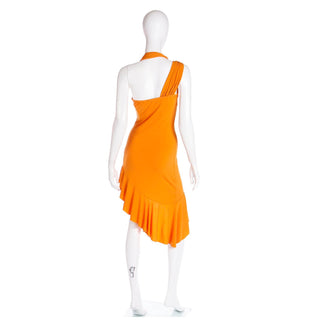 2000s Gianni Versace Deadstock Tangerine Orange Asymmetrical Dress w Tag and stretch to fabric
