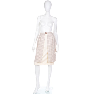 Vintage 1980s Valentino Layered Windowpane Check and Solid Ivory Wool Skirt