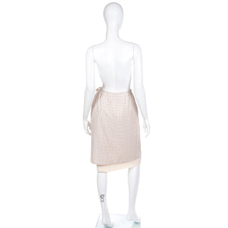 1980s Valentino Layered Windowpane Check and Solid Ivory Wool Vintage Skirt