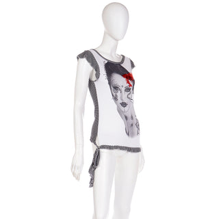 1990s Vintage Gianfranco Ferre Figural Woman Top w Black & White Stripes & Rhinestones