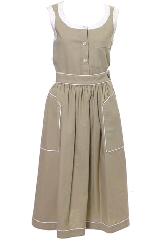 1970s Valentino Vintage 2pc Linen Dress Skirt Top Ensemble Size 6