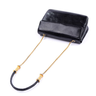1960s Moris Moskowitz Black Leather Emossed Snakeskin Bag w/ Gold Chain