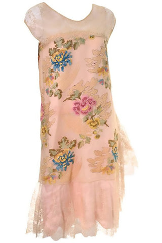 1920's pink silk chiffon and silk Chantilly lace vintage dress