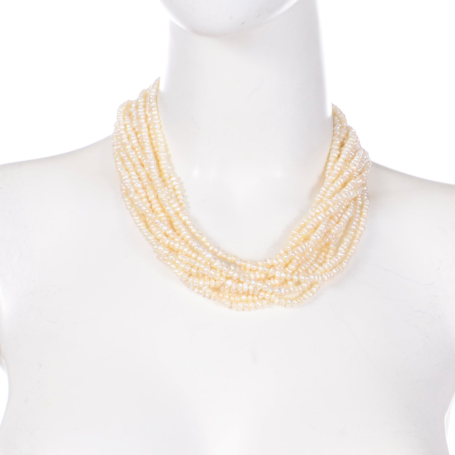 1980s 18K Gold Vintage Multi Strand Torsade Style Pearl Necklace
