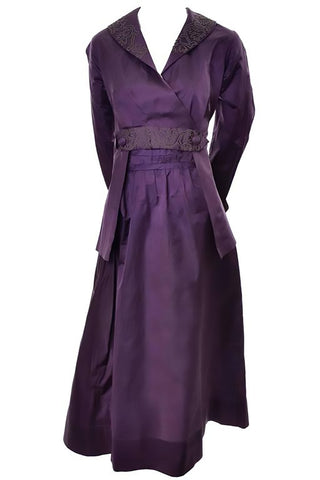 Edwardian walking dress in purple silk with vintage details