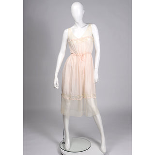 1920s Pale Pink Silk & Butterfly Lace Sleeveless Nightgown