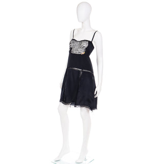 1920s Flapper Black Chemise Teddy Slip or Dress With Lace Bodice large