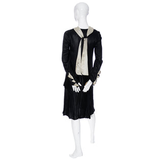 1920s Black Silk Vintage Dress with Sashes and Flowers