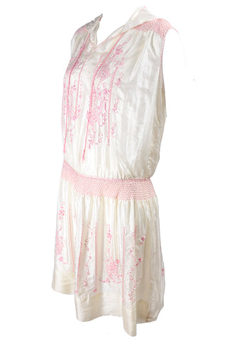 1920s Ivory Silk Pink Embroidered Bohemian Dress