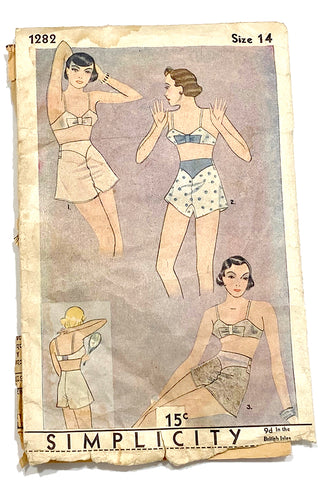 Rare Simplicity 1282 Vintage 1930s Tap Pants Shorts Bralette Sewing pattern