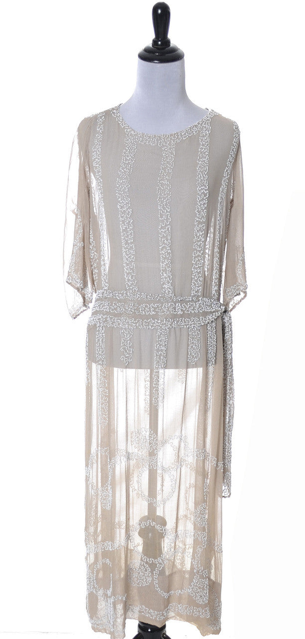 Authentic 1920s nude silk beaded vintage dress Modig Authentic 1920s nude silk beaded vintage dress Modig