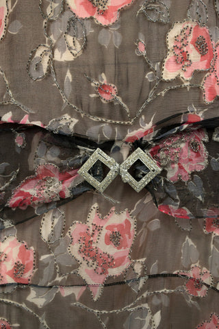 Silk chiffon 1920s beaded vintage dress with rhinestone sash buckle SOLD - Dressing Vintage