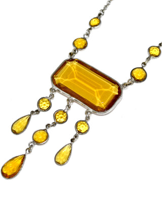 Vintage Necklace 1920s Art Deco Amber Glass