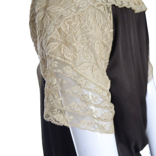 1920s Vintage Dress Brown Silk Lace